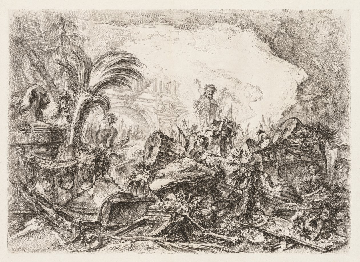 Groteschi: Romok egy faun szoborral és egy ledőlt oszloppal alkotó: Giovanni Battista Piranesi