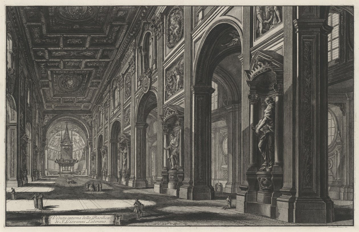 A San Giovanni in Laterano-bazilika belső nézete (a Vedute di Roma című műből) alkotó: Giovanni Battista Piranesi