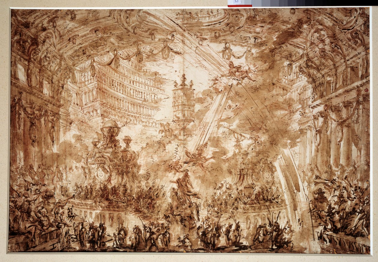 Egy palotában: két repülő átnevezés koronáz meg egy karaktert. Giovanni Piranese (1720-1778) rajza alkotó: Giovanni Battista Piranesi