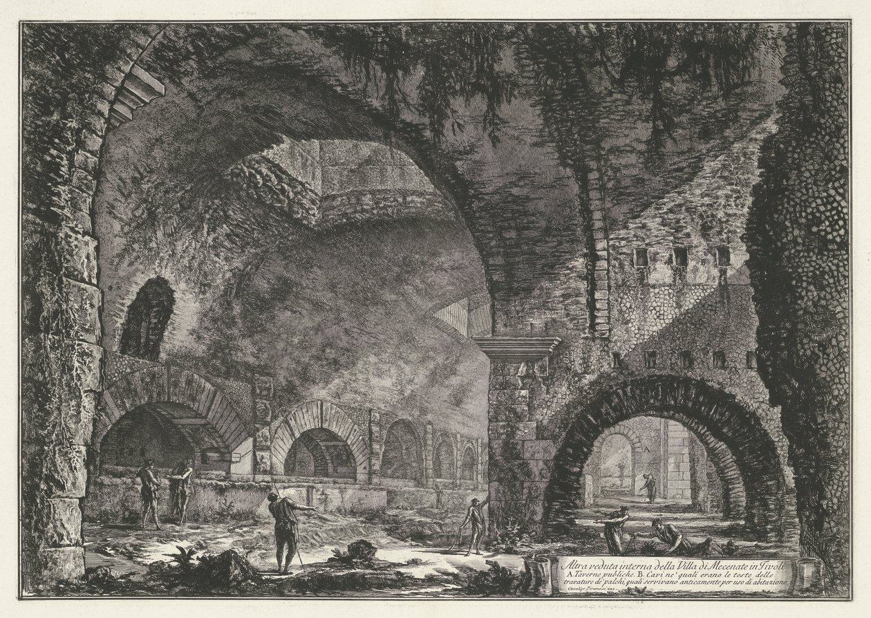 Interieur van de Tempel van Hercules Victor t és Tivoli A tivoli-i Villa di Mecenate másik belső képe (cím az objektumon) Gezichten op Rome (sorozat címe) Giambattista Piranesi építész, Ve (nez) iano (nez) iano által tervezett és metszett római kilátások ( alkotó: Giovanni Battista Piranesi
