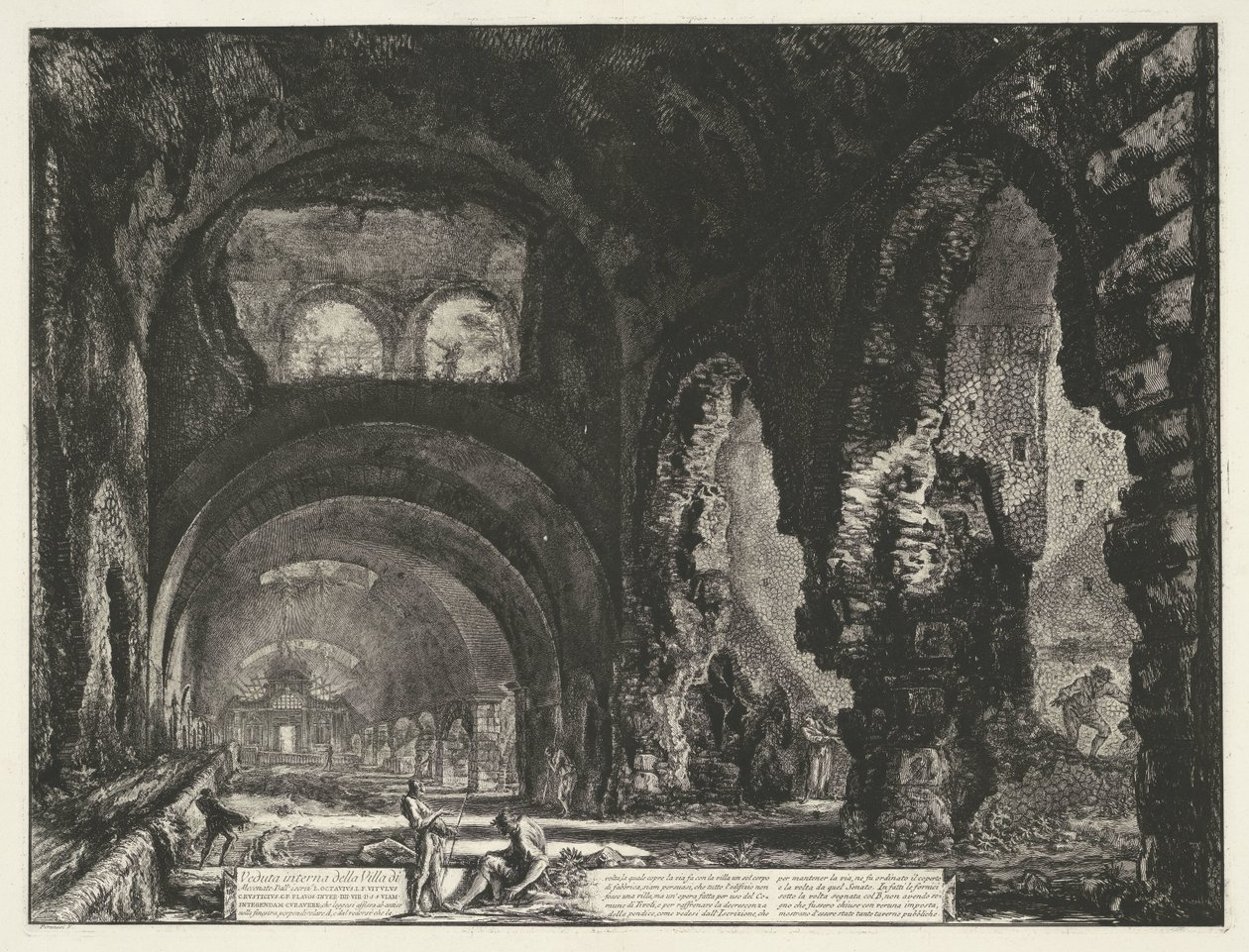 Interieur van de Tempel van Hercules Victor t és Tivoli A Villa di Mecenate belső képe (cím a tárgyon) Gezichten op Rome (sorozat címe) Róma látképei, amelyeket Giambattista Piranesi építész, Ve (nez) iano tervezett és vésett (sorozat címe) alkotó: Giovanni Battista Piranesi