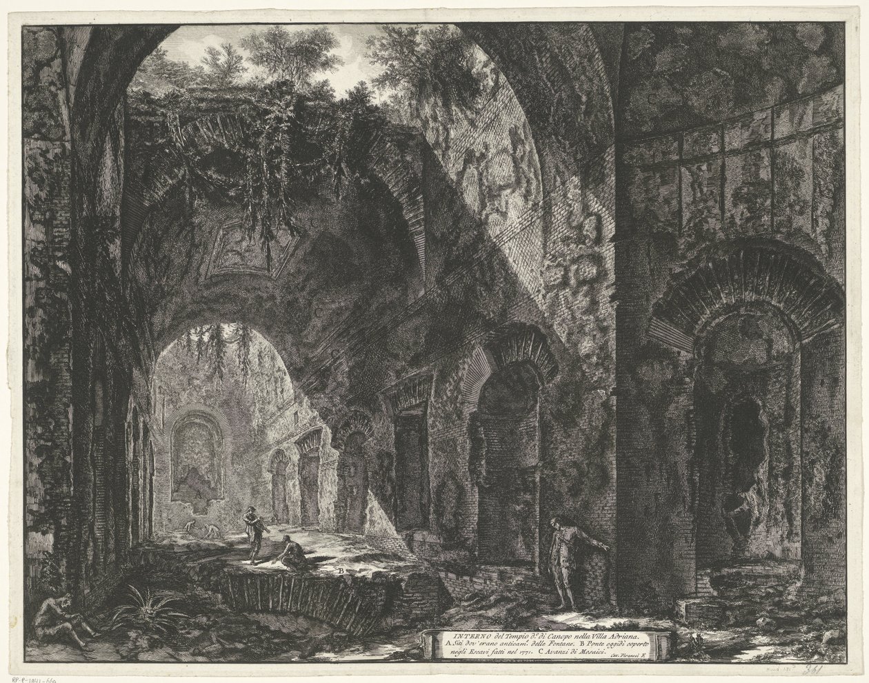 Interieur van de Tempel van de god Canopus a Villa Adriana t és Tivoliban Canopus templomának belseje a Villa Adrianában (cím a tárgyon) Gezichten op Rome (sorozat címe) Róma kilátását Giambattista Piranesi építész, Ve (ne alkotó: Giovanni Battista Piranesi