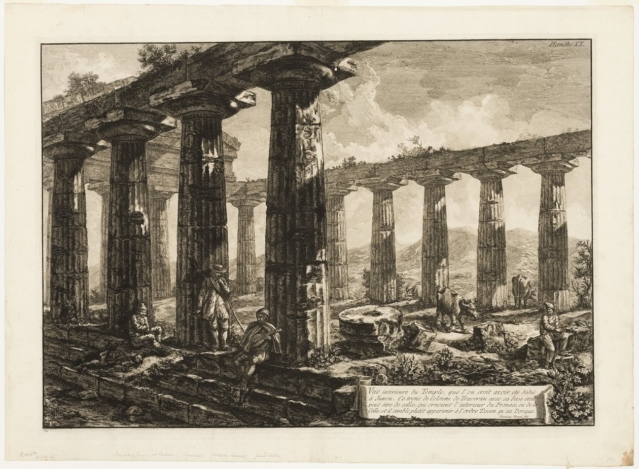 A vélhetően Junónak szentelt templom belső képe Paestum különböző nézeteiből alkotó: Giovanni Battista Piranesi