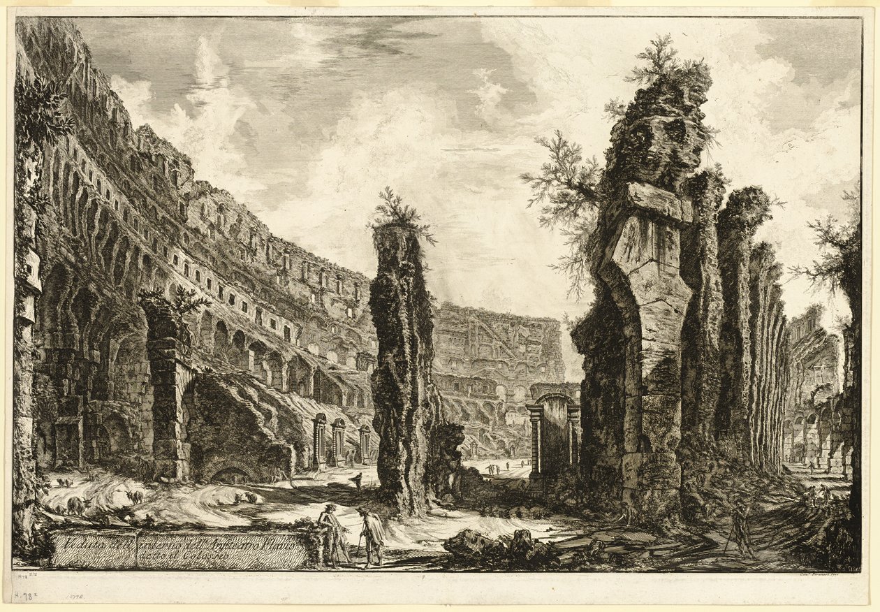 A Colosseumnak nevezett Flavian-amfiteátrum belső nézete a Római kilátásból alkotó: Giovanni Battista Piranesi