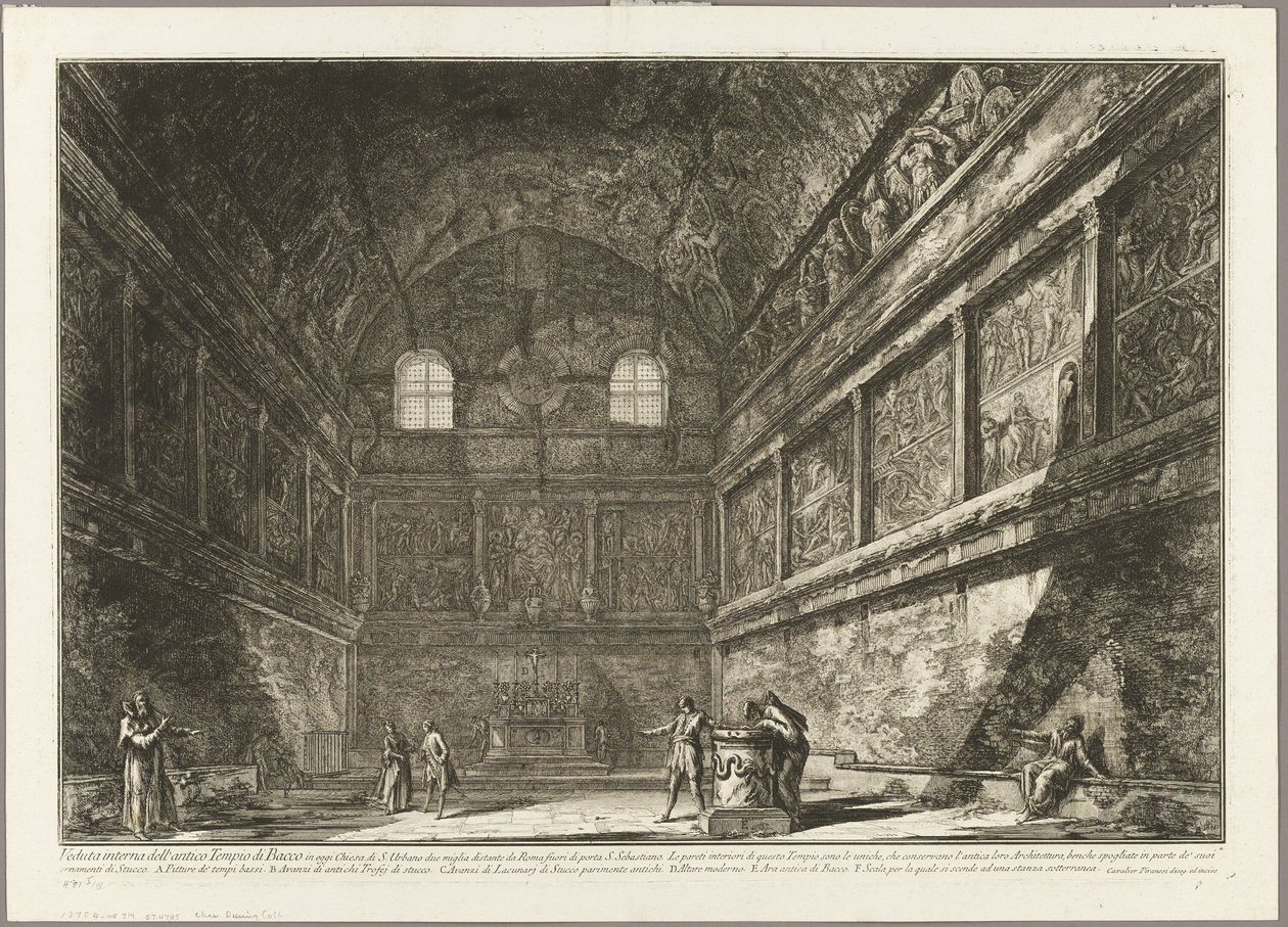 Az ókori Bacchus-templom belső nézete, ma a S. Urbano templom, két mérföldre Rómától, a Római kilátásból alkotó: Giovanni Battista Piranesi