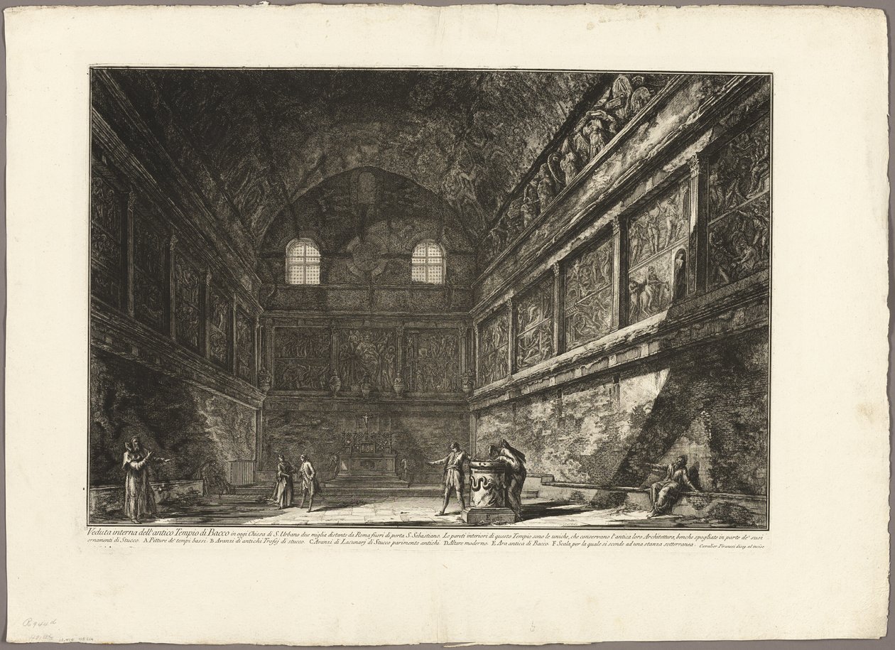 Az ókori Bacchus-templom belső nézete, amely ma a S. Urbano templom, két mérföldre Rómától, a Római kilátásból alkotó: Giovanni Battista Piranesi