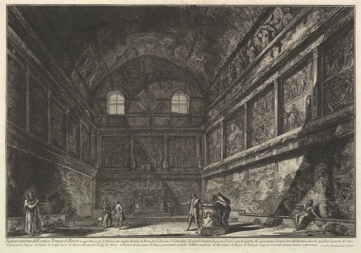 Bacchus ősi templomának belső képe, jelenleg a S. Urbano templom, két mérföld..., kb. 1750. alkotó: Giovanni Battista Piranesi