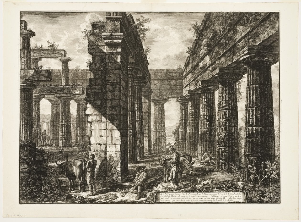 Belső nézet a Neptunusz-templom egyik pronaoijának maradványairól, amely a szárazföld felé néz, Paestum különböző kilátásaiból alkotó: Giovanni Battista Piranesi