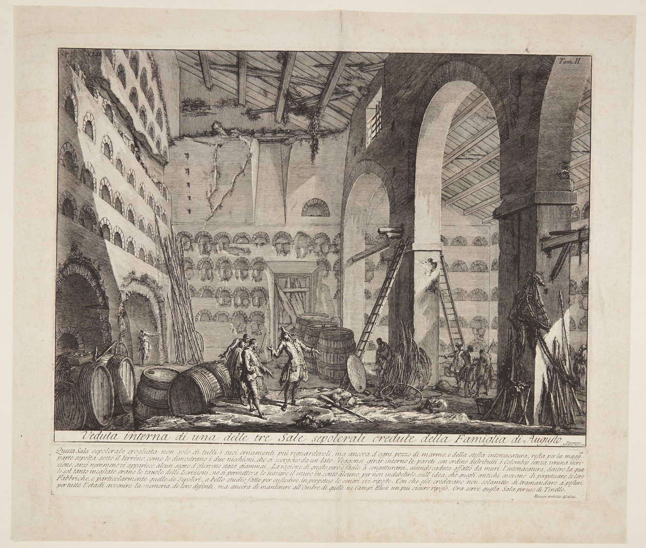 Három nagy sírkamra belső képe, amelyekről úgy gondolják, hogy Augustus háztartásához tartoznak alkotó: Giovanni Battista Piranesi