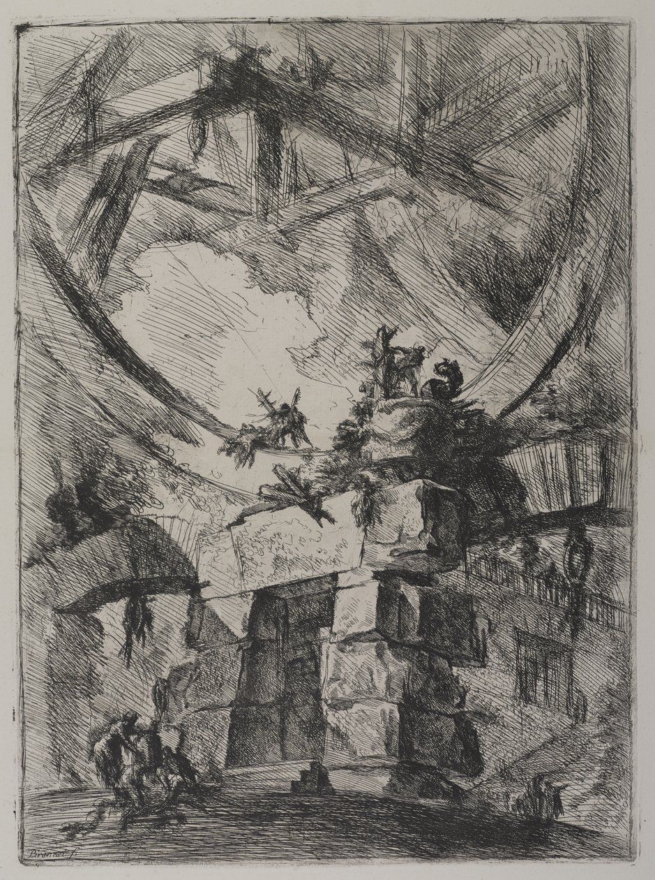 Invenzioni Capric di Carceri, Hind 9, First State of Three, 1749 körül (rézkarc fektetett papírra) alkotó: Giovanni Battista Piranesi