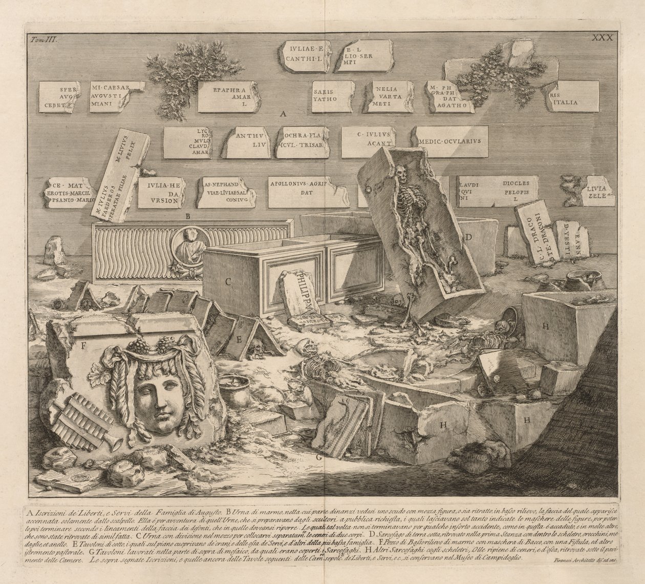 Szabadok és szolgák feliratai. alkotó: Giovanni Battista Piranesi