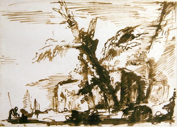 Olaszos tájkép (toll és tus, papír) alkotó: Giovanni Battista Piranesi