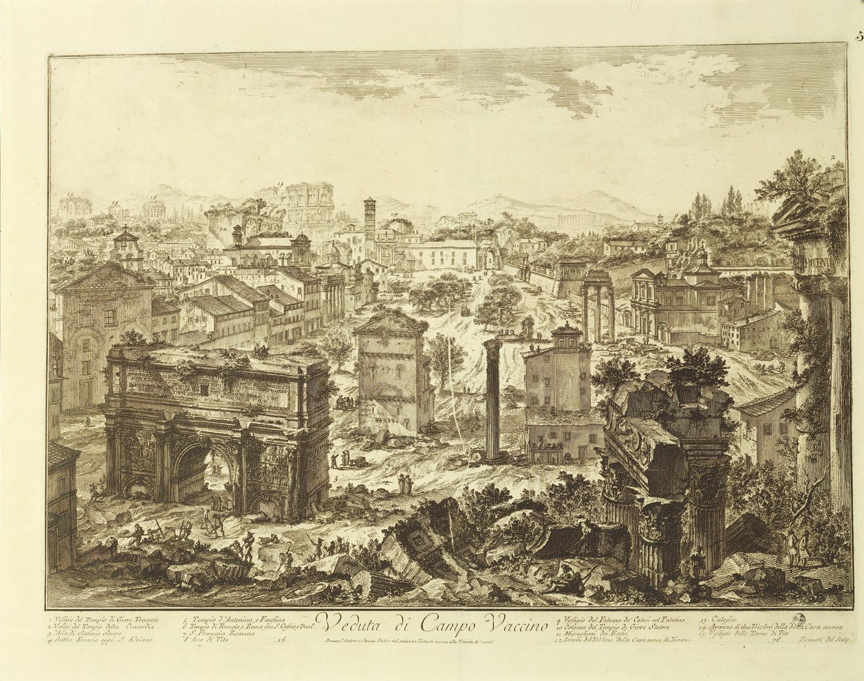 Olaszország, Róma, kilátás a Campo Vaccino-ra (Római Fórum) Septimius Severus ívével (metszet) alkotó: Giovanni Battista Piranesi