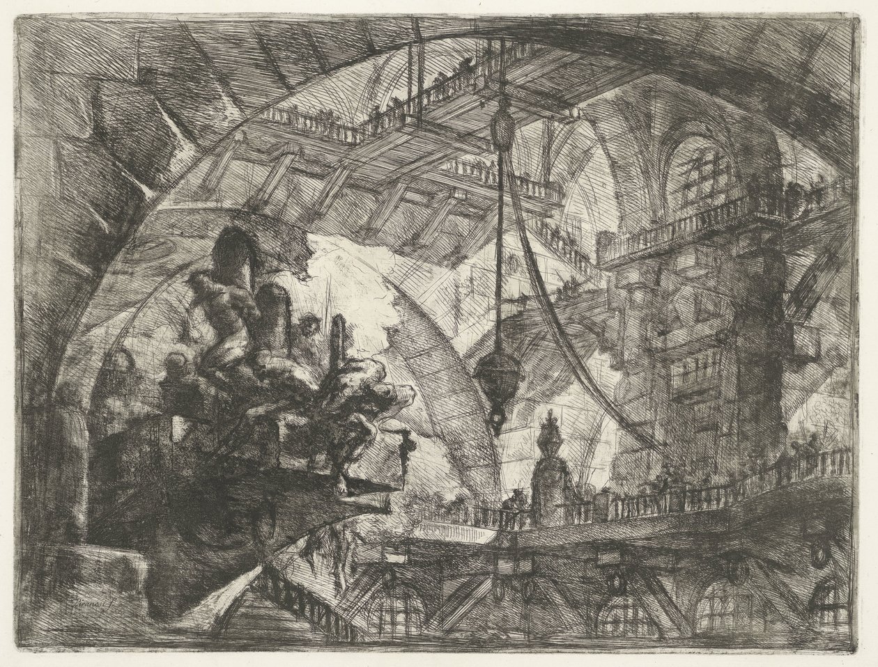Dungeon foglyokkal a kiálló platformon Dungeons (sorozat címe) Invenzioni Capric di Carceri all Acqua Forte (sorozat címe) alkotó: Giovanni Battista Piranesi