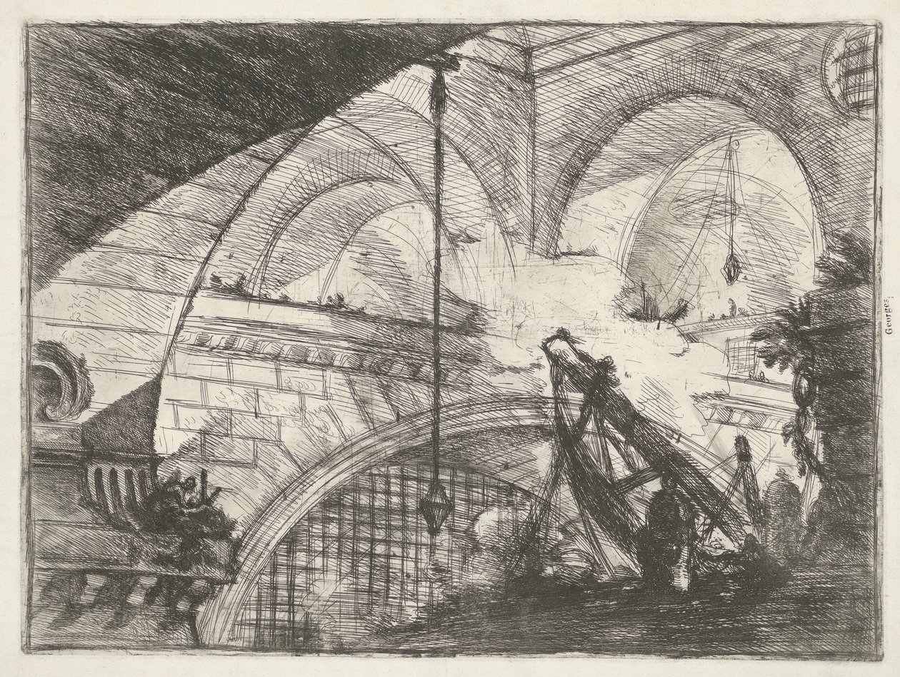 Dungeon emelőrendszerrel Ív kagylódísszel Dungeons (sorozat címe) Invenzioni Capric di Carceri all Acqua Forte (sorozat címe) alkotó: Giovanni Battista Piranesi