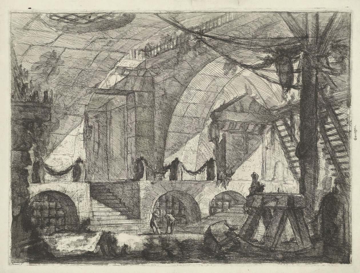 Kerker találkozott zaagbokkal Kerkers (sorozat címe) Carceri Capric találmányai az Acqua Forte-nál (sorozat címe) alkotó: Giovanni-Battista Piranesi