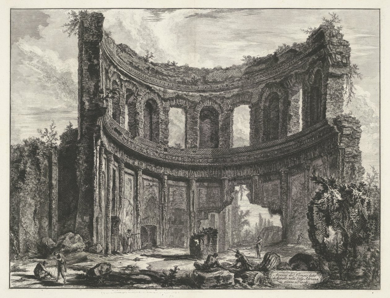 Kleine paleis a Villa Adriana t-ben és a Tivoliban Az Appollo nevű templom maradványai a Hadrianus-villában, Tivoli közelében (cím a tárgyon) Gezichten op Rome (sorozat címe) Róma kilátásai Giambattista Piranesi építész, Ve (nez) iano által tervezett és me alkotó: Giovanni Battista Piranesi