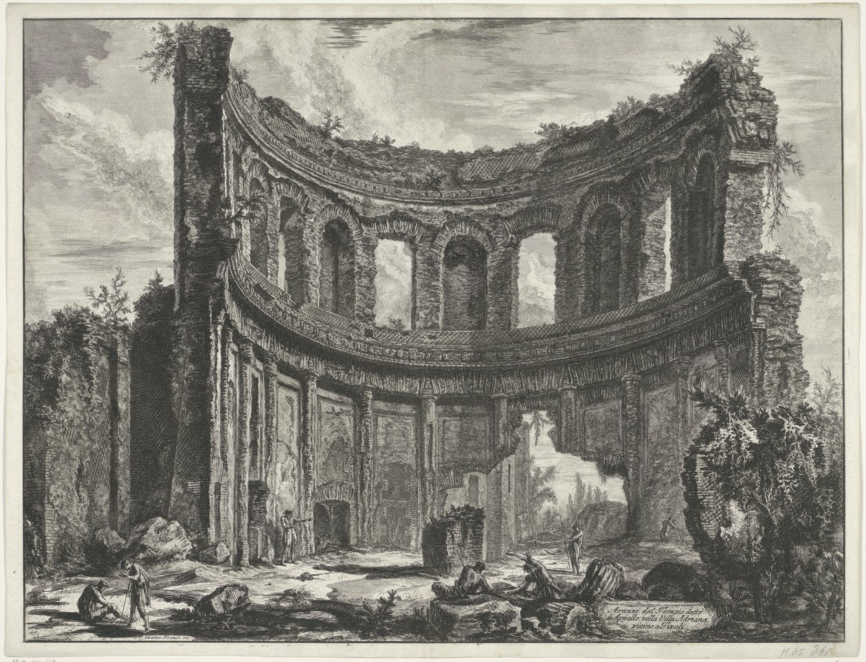 Kleine paleis a Villa Adriana t-ben és a Tivoliban Az Appollo nevű templom maradványai a Hadrianus-villában, Tivoli közelében (cím a tárgyon) Gezichten op Rome (sorozat címe) Róma kilátásai Giambattista Piranesi építész, Ve (nez) iano által tervezett és me alkotó: Giovanni Battista Piranesi