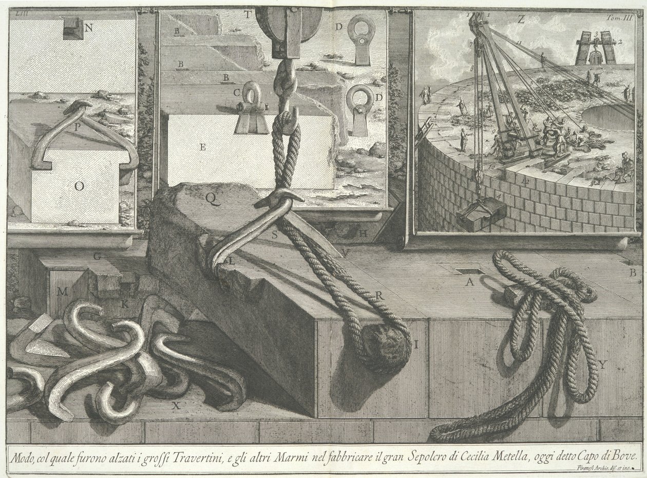 A nagy travertin- és márványtömbök kiemelésének eszközei..., 1756-57. alkotó: Giovanni Battista Piranesi