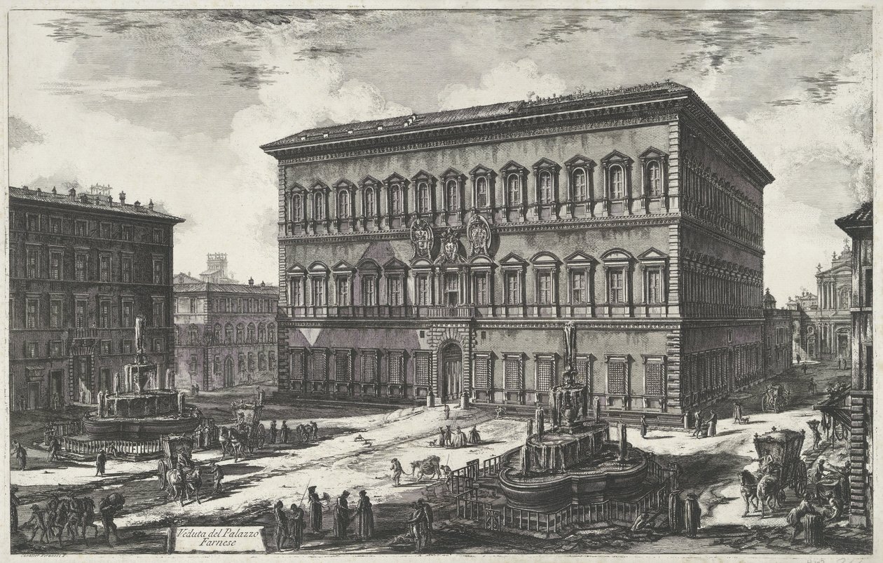 Palazzo Farnese te Róma Kilátás a Palazzo Farnese-ra (cím a tárgyon) Gezichten op Rome (sorozat címe) Róma kilátásai, amelyeket Giambattista Piranesi építész, Ve (nez) iano tervezett és vésett (sorozat címe) alkotó: Giovanni Battista Piranesi