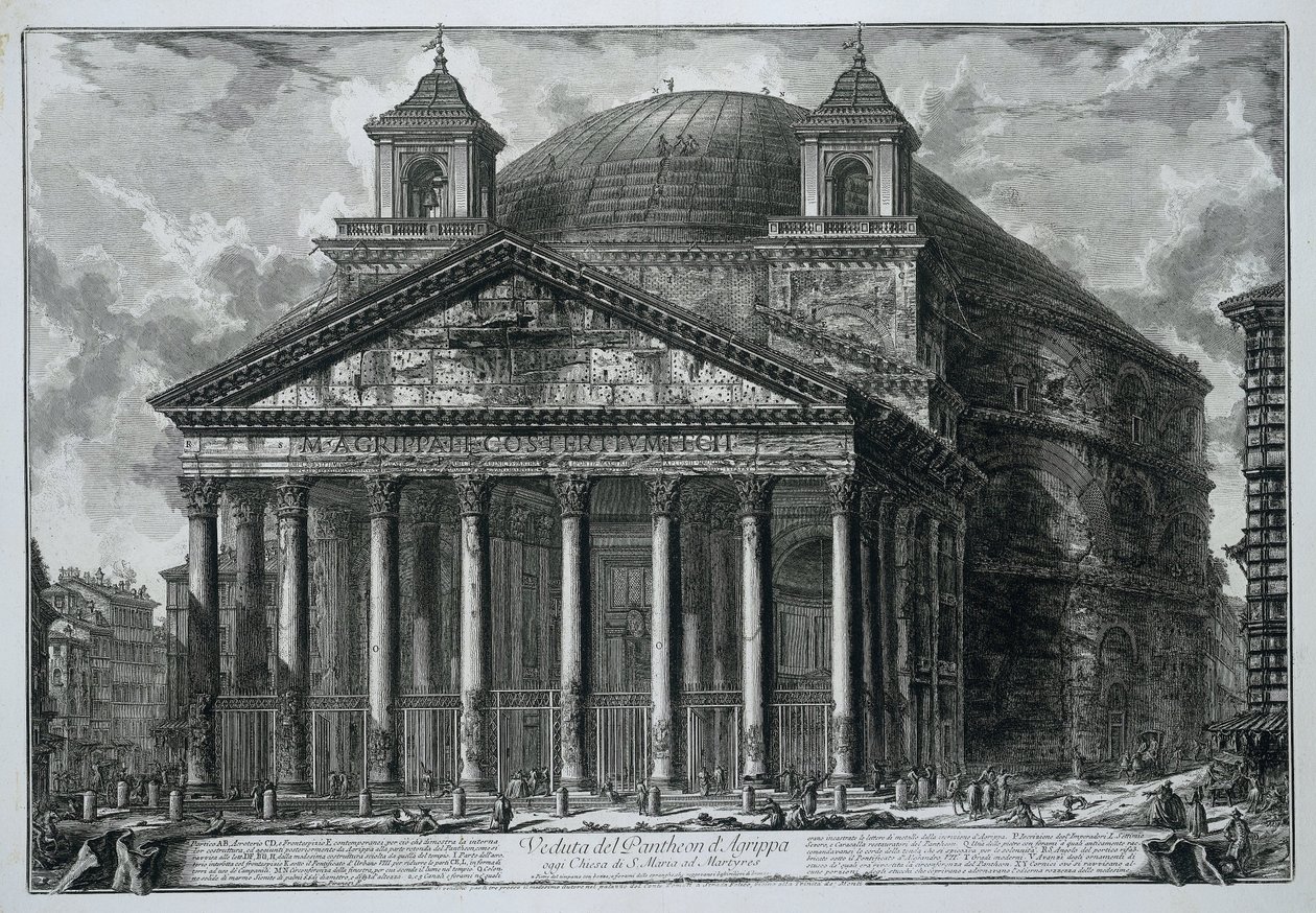 Pantheon Rómában Kilátás az Agrippai Panteonra ma S. Maria ad Martyres templom (cím a tárgyon) Gezichten op Rome (sorozat címe) Róma látképei, amelyeket Giambattista Piranesi építész, Ve (nez) iano tervezett és vésett (sorozat címe) alkotó: Giovanni Battista Piranesi