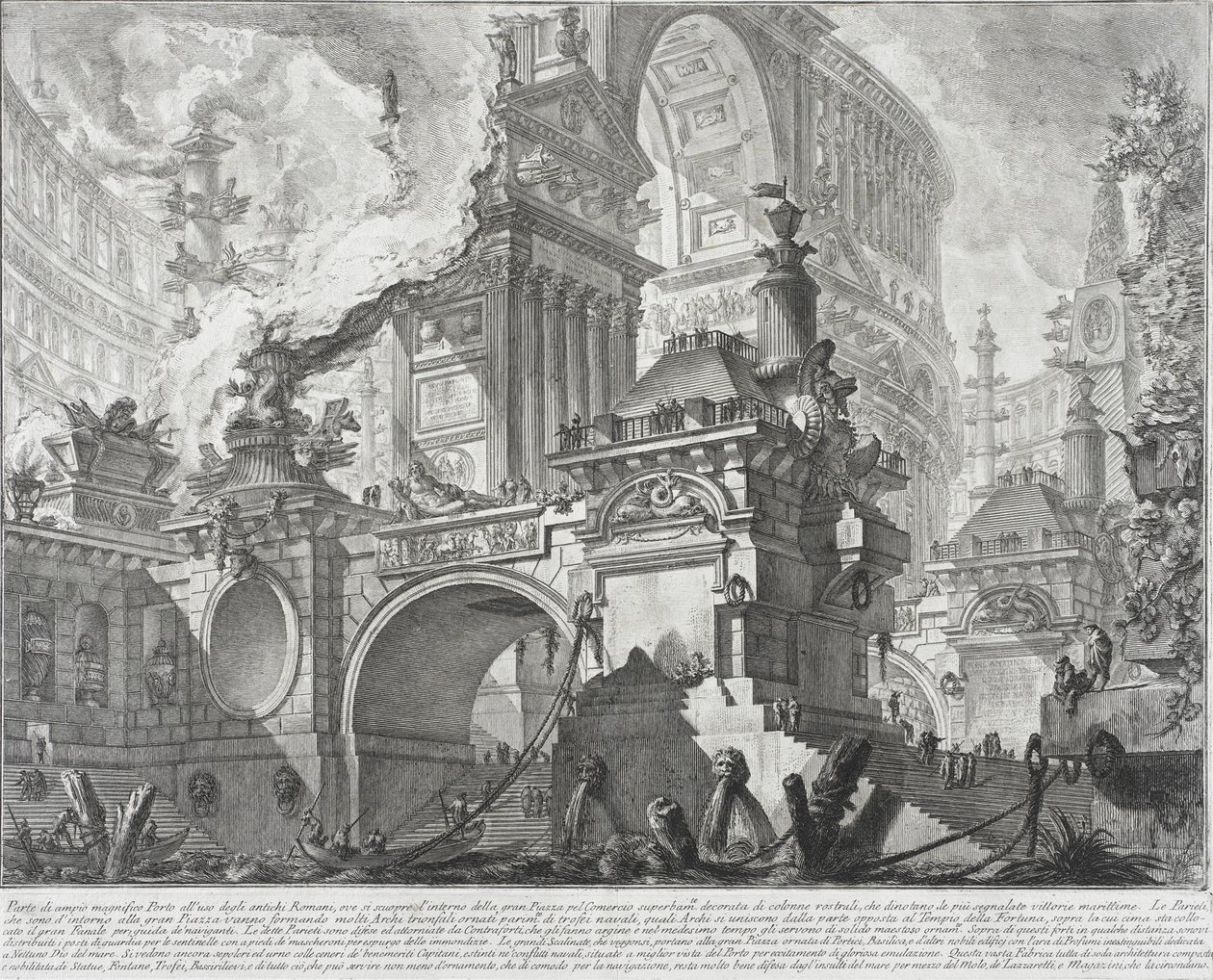 Az ókori rómaiak által használt tágas és csodálatos kikötő része, amely egy nagy piactérre nyílik, 1761-80 alkotó: Giovanni Battista Piranesi
