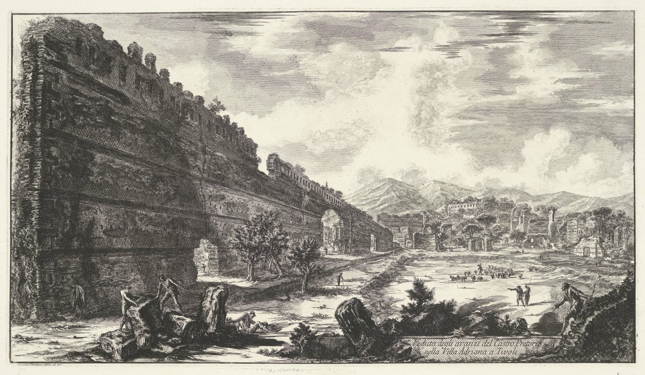 Pecile a Villa Adriana t-ben és a Tivoliban Kilátás a Castro Pretorio maradványaira a tivoli-i Villa Adrianában (cím a tárgyon) Gezichten op Rome (sorozat címe) Róma kilátásait Giambattista Piranesi építész, Ve (nez) iano tervezte és vésette (sorozat címe alkotó: Giovanni Battista Piranesi