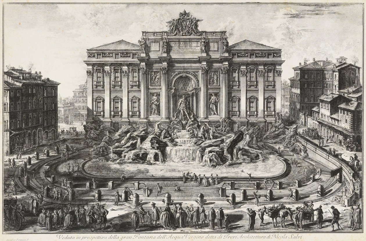 Az Acqua Vergine nagy szökőkútjának perspektivikus látképe, a Trevi-kút alkotó: Giovanni Battista Piranesi