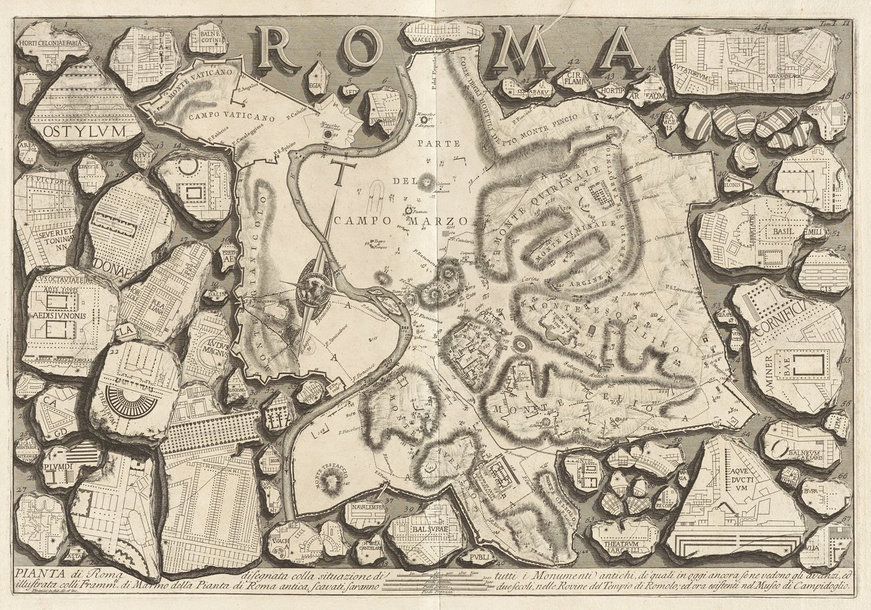 Róma terve az összes ókori műemlék helyzetével alkotó: Giovanni Battista Piranesi