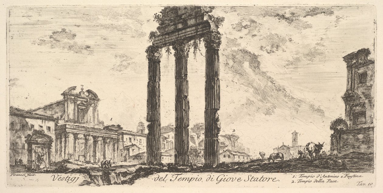 10. tábla: Jupiter templomának romjai Állórész Jupiter, a támogató. 1. Temple of ..., kb. 1748. alkotó: Giovanni Battista Piranesi