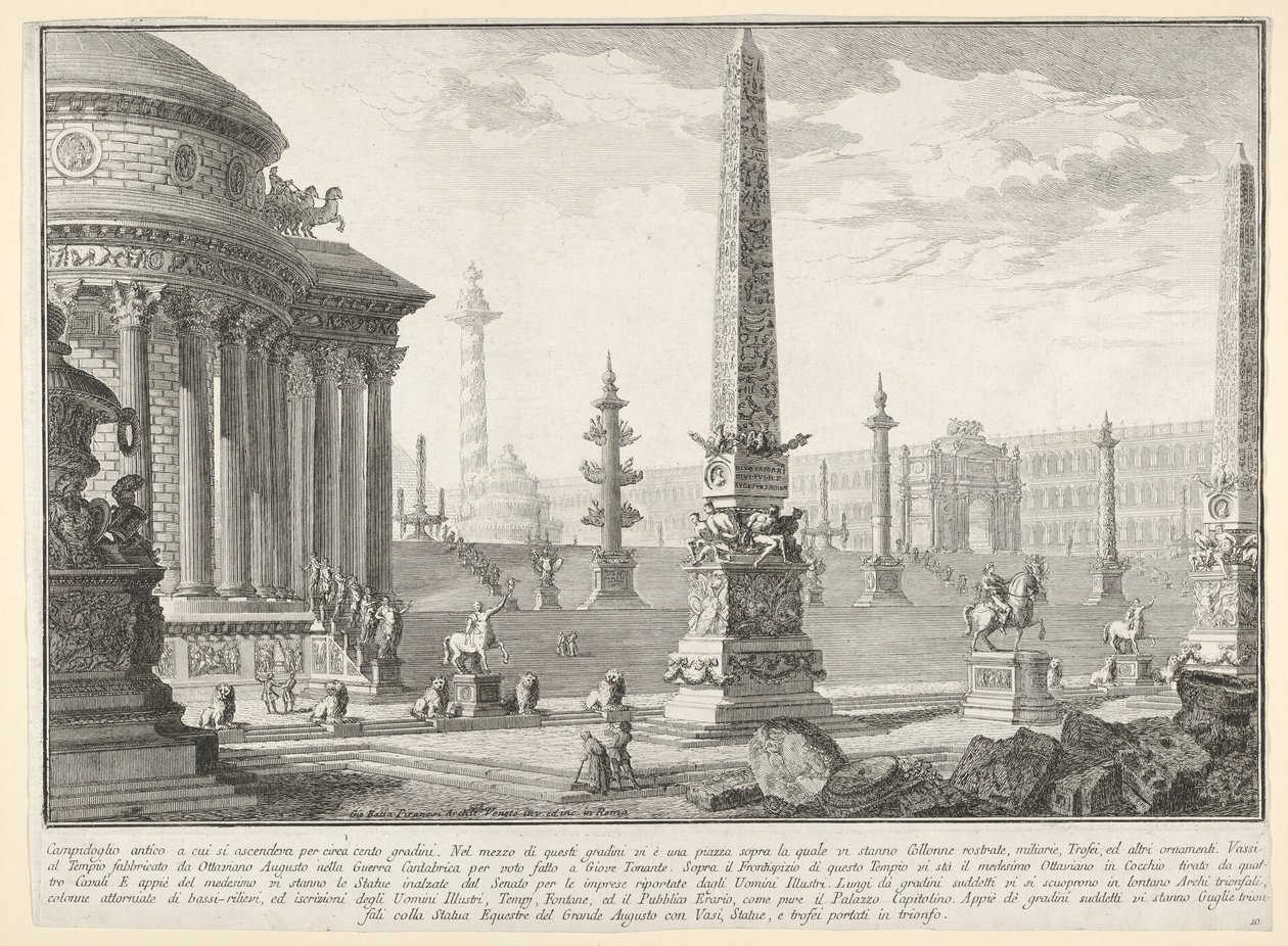 10. tábla: Az ókori Capitolium körülbelül száz lépcsővel emelkedett fel [...] Campido..., 1743. alkotó: Giovanni Battista Piranesi