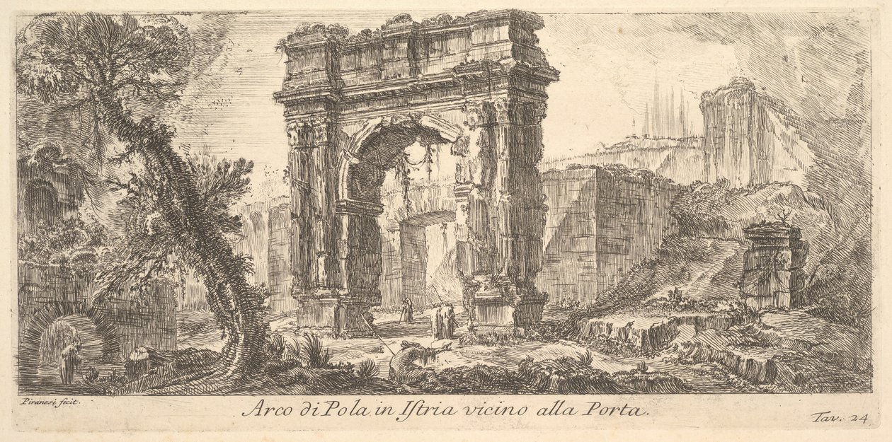 24. tábla: Pola íve Isztrián az isztriai Arco di Pula kapu közelében, a Por... közelében, kb. 1750. alkotó: Giovanni Battista Piranesi