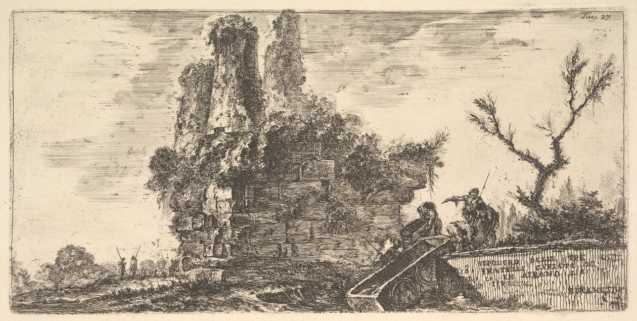 27. tábla: A három Curiatii testvér sírja Albanóban A három testvér sírja C ..., kb. 1748. alkotó: Giovanni Battista Piranesi