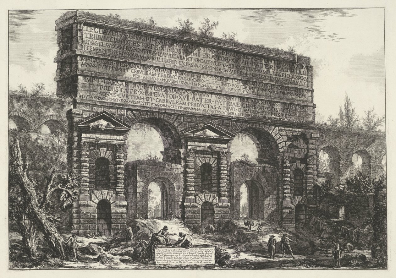 Porta Maggiore Rómában Kilátás a Titus Vespasianus császár által állított emlékműre (...) (cím a tárgyon) Gezichten op Rome (sorozat címe) Róma látképei, amelyeket Giambattista Piranesi építész, Ve (nez) iano tervezett és vésett (sorozat címe) alkotó: Giovanni Battista Piranesi
