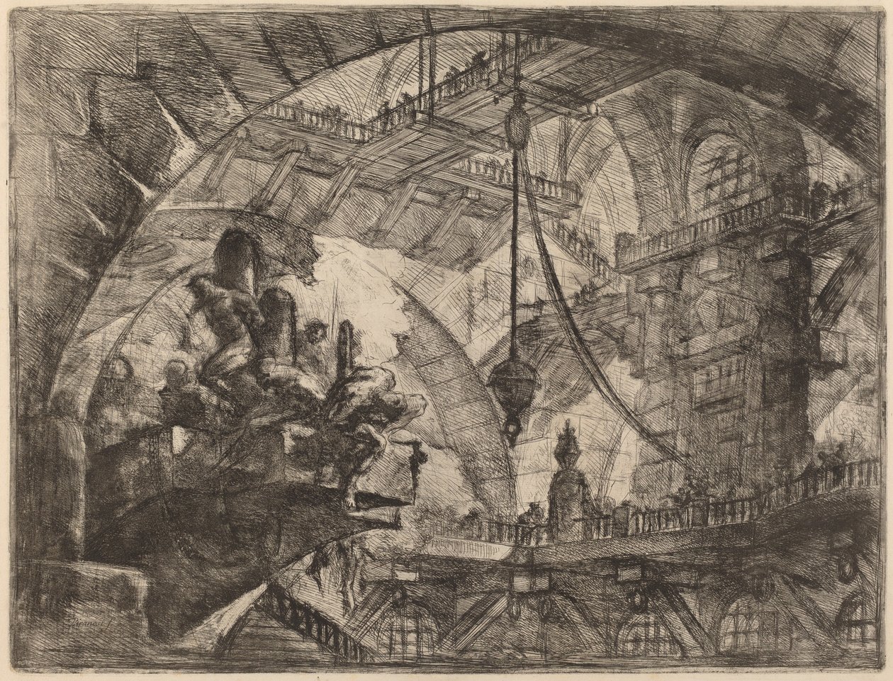 Foglyok egy kivetítő platformon alkotó: Giovanni Battista Piranesi