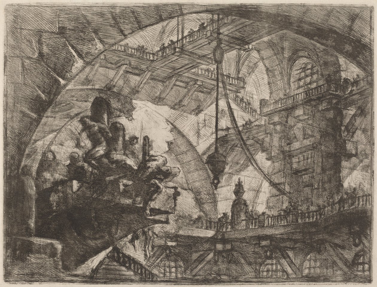 Foglyok egy kivetítő platformon alkotó: Giovanni Battista Piranesi