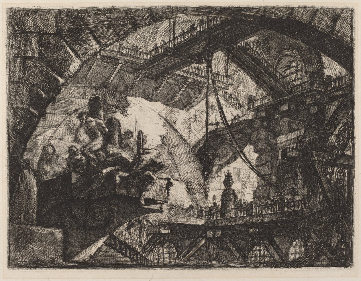 Foglyok egy kivetítő platformon alkotó: Giovanni Battista Piranesi