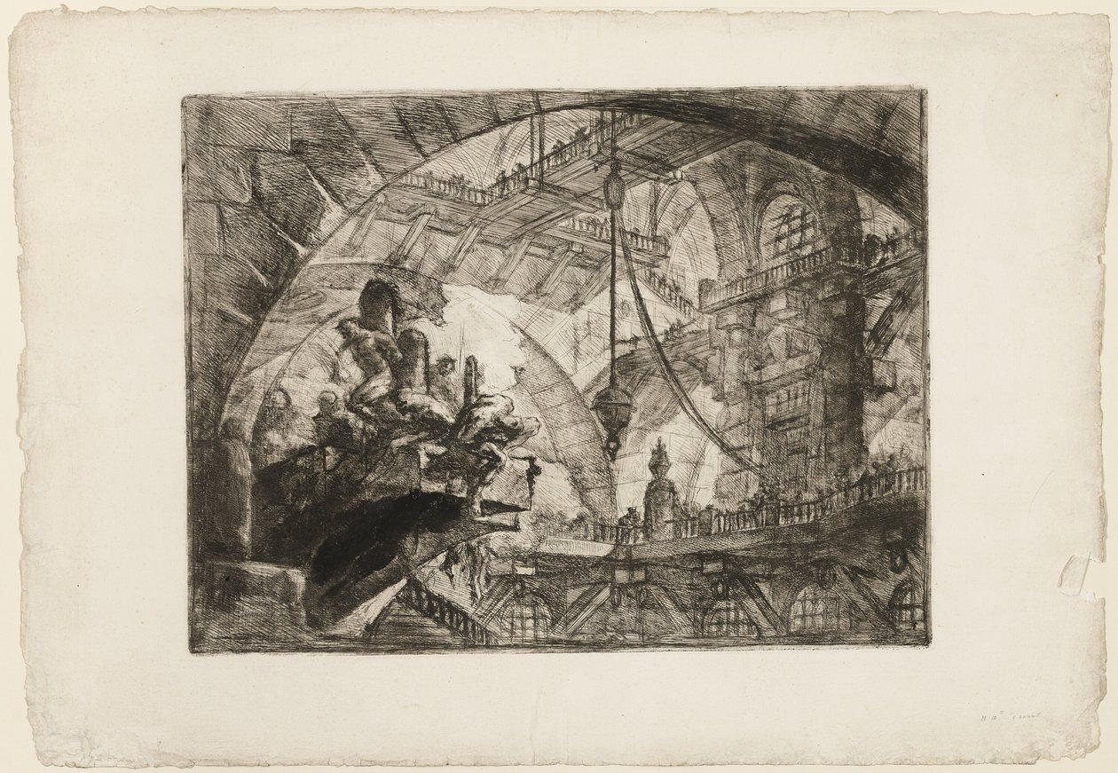 Foglyok egy kivetítő platformon, 10. tábla a Képzelt börtönökből alkotó: Giovanni Battista Piranesi