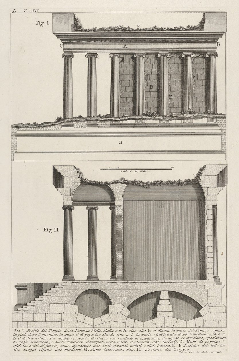 Fortuna Virilis templomának profilja Fortuna Virile templomának profilja, és se ..., 1756. alkotó: Giovanni Battista Piranesi