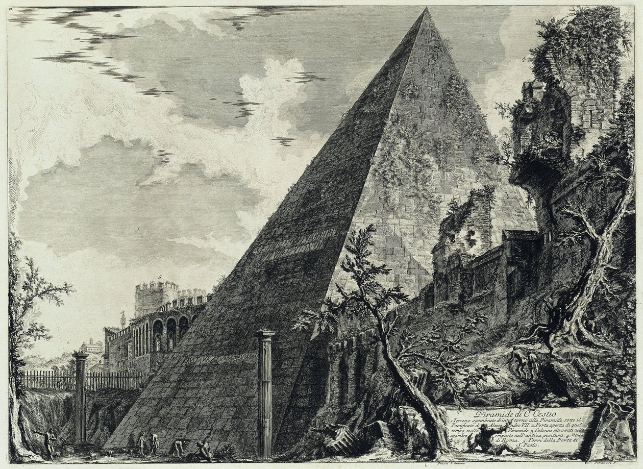 Gaius Cestius piramisa (a Vedute di Roma című műből) alkotó: Giovanni Battista Piranesi