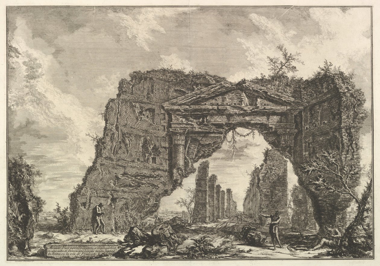 Fedett portikusz vagy kriptoportiucus maradványai egy Domitianus-villában, öt mérföld..., kb. 1766. alkotó: Giovanni Battista Piranesi