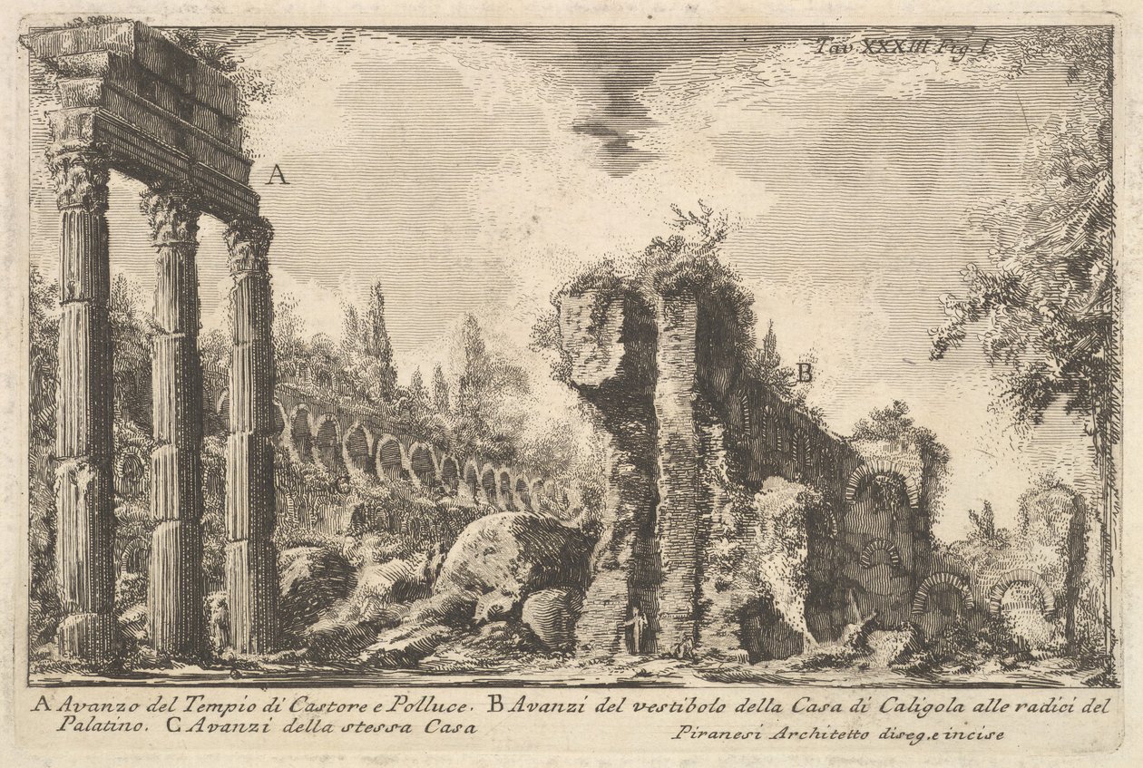 Castor és Pollux templomának maradványai. . . Avanzo del Tempio di Castore e ..., 18. század. alkotó: Giovanni Battista Piranesi