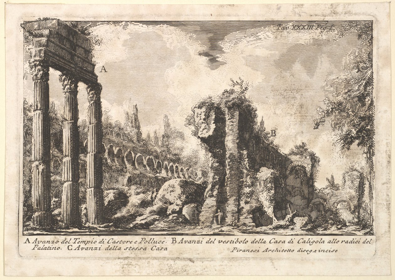 Castor és Pollux templomának maradványai. . . Avanzo del Tempio di Castore e P..., 18. század. alkotó: Giovanni Battista Piranesi