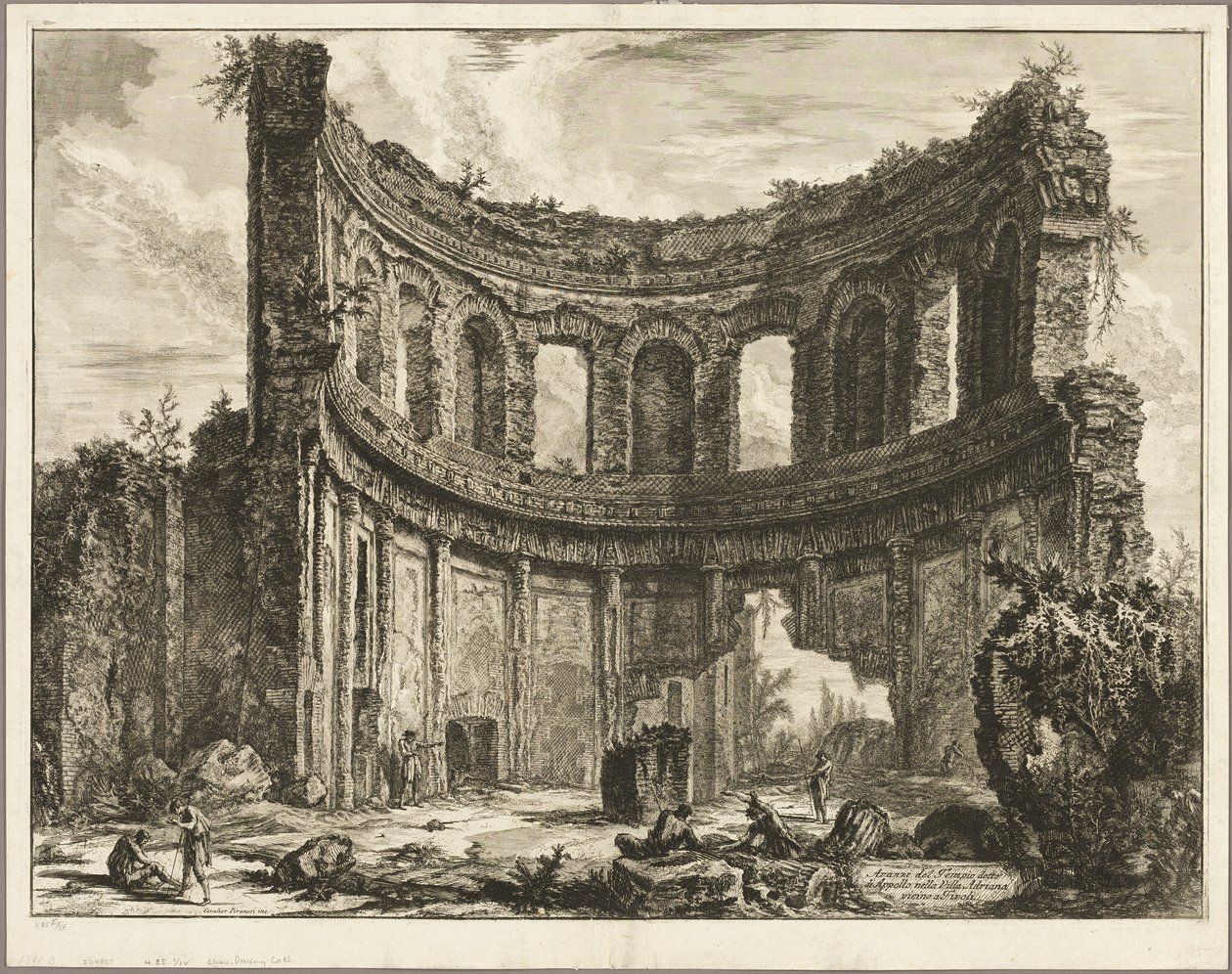 Az úgynevezett Apolló-templom maradványai Hadrianus villájában, Tivoliban, a Views of Rome (Róma látképei) című kiállításról. alkotó: Giovanni Battista Piranesi
