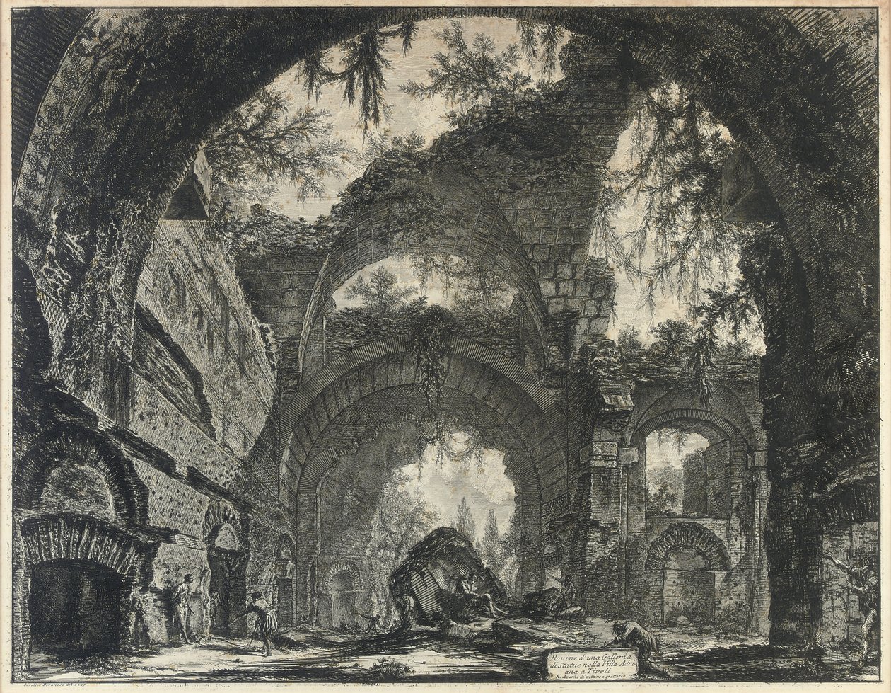 Egy szoborgaléria romjai a tivolii Hadrianus-villában alkotó: Giovanni Battista Piranesi