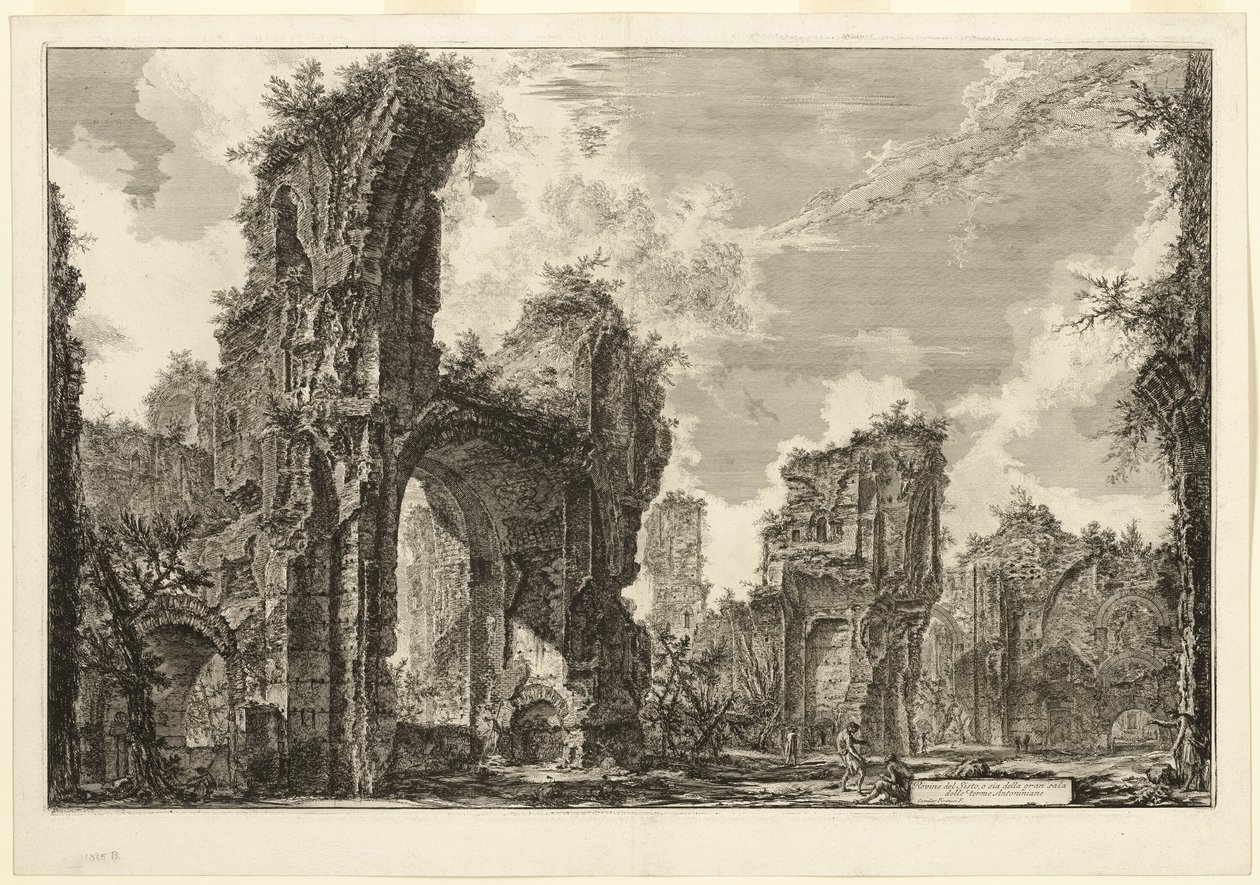 A Xystus romjai [hosszú nyitott karzat, amelyet atlétikai gyakorlatokhoz használnak], az Antonine-fürdő központi csarnoka [The Baths of Caracalla], a Római kilátásból alkotó: Giovanni Battista Piranesi