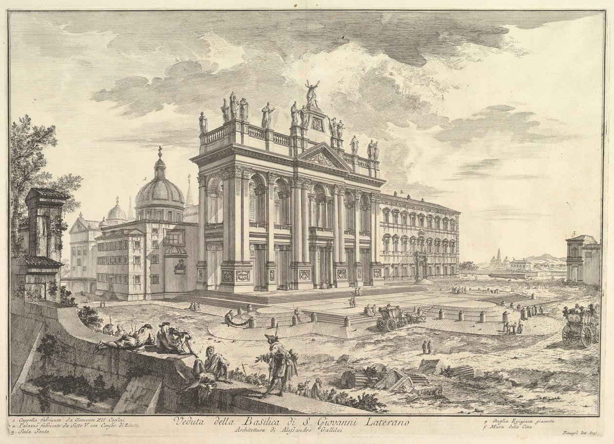 S. Giovanni in Laterano, főhomlokzat, jobb oldalon a Palota és a Scala Santa Veduta..., kb. 1749. alkotó: Giovanni Battista Piranesi