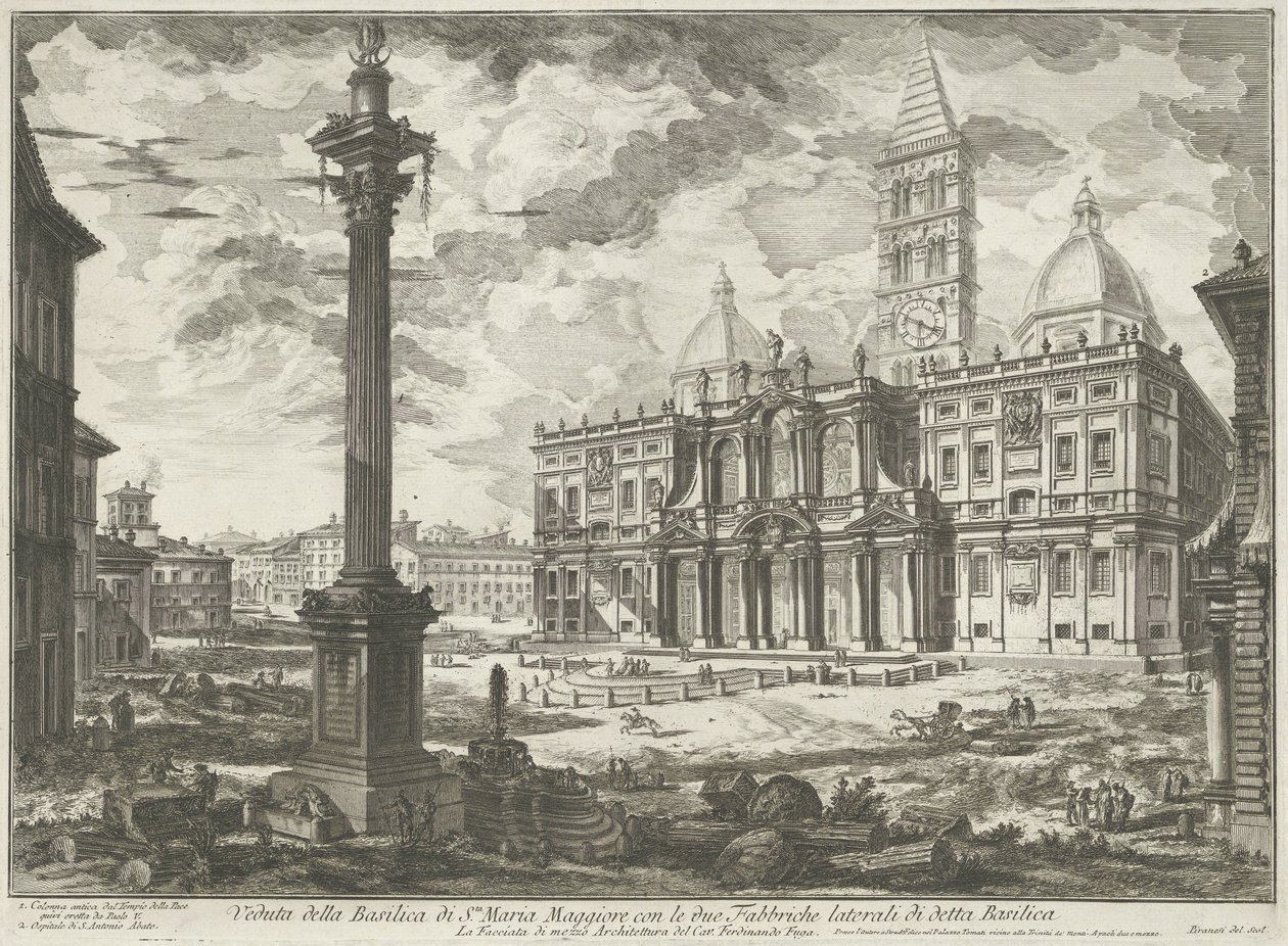 Santa Maria Maggiore Rómában Kilátás a Santa Maria Maggiore-bazilikára az említett bazilika két oldalsó gyárával (cím a tárgyon) Gezichten op Rome (sorozat címe) Giambattista Piranesi építész, Ve (nez) ia által tervezett és metszett római kilátások alkotó: Giovanni Battista Piranesi