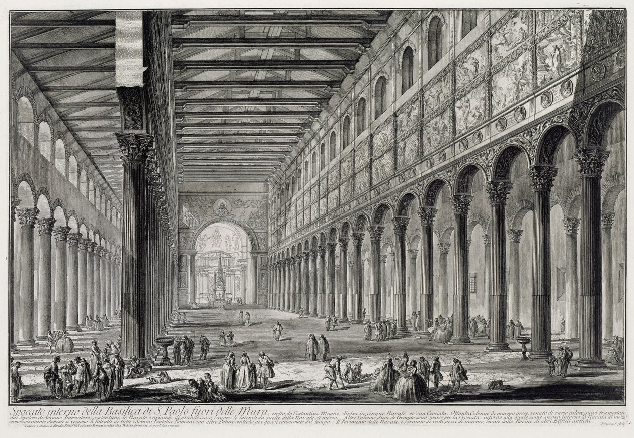 A San Paolo fuori le Mura-bazilika belső terének metszete (a Vedute di Roma című műből) alkotó: Giovanni Battista Piranesi