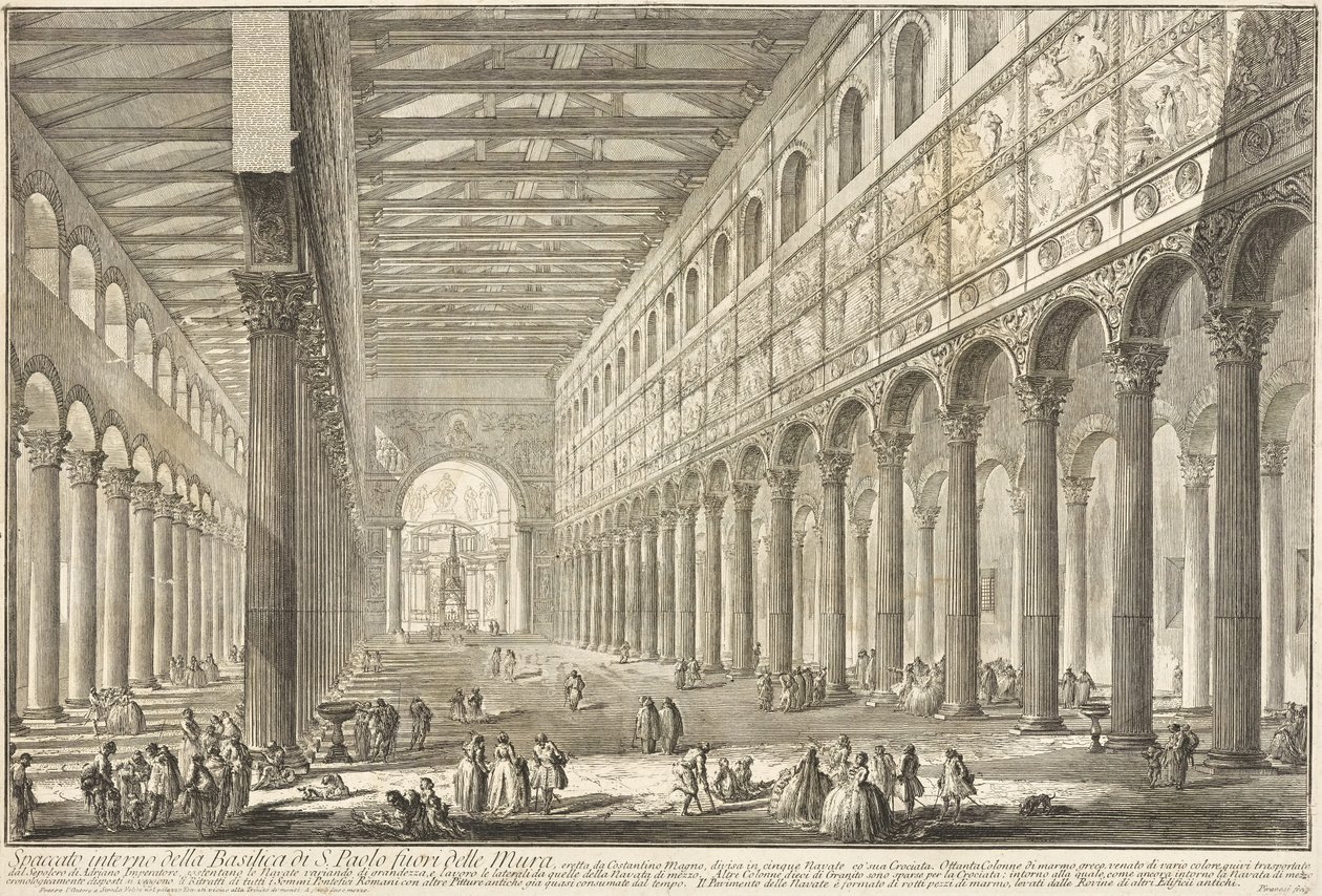 A Falakon kívüli Szent Pál-bazilika belső terének metszete alkotó: Giovanni Battista Piranesi